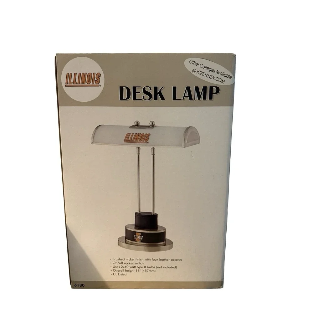 Vintage JC Penny University Of Illinois Illini Nickel Finished Desk Lamp new